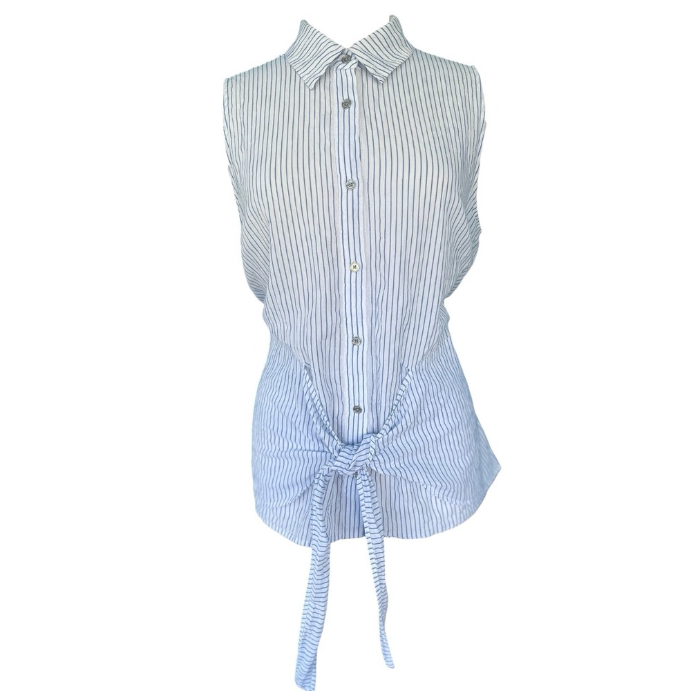 Michael Kors Button Up‎ Striped Tie Sleeveless White Shirt L Nautical Coastal